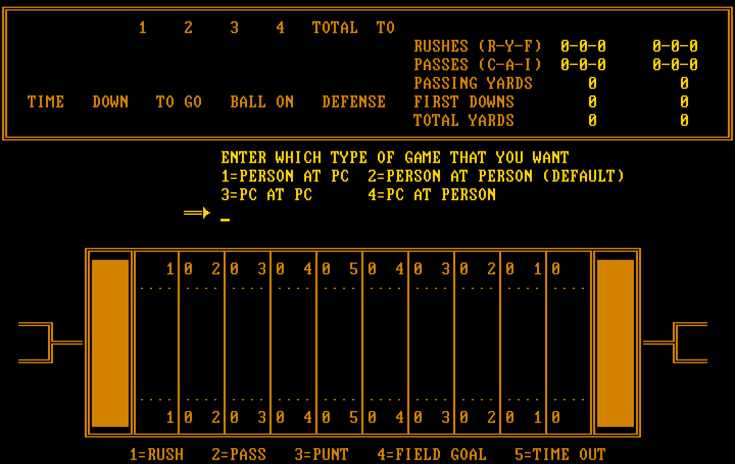 Armchair Quarterback IBM PC/Compatibles Screenshot: Game start.