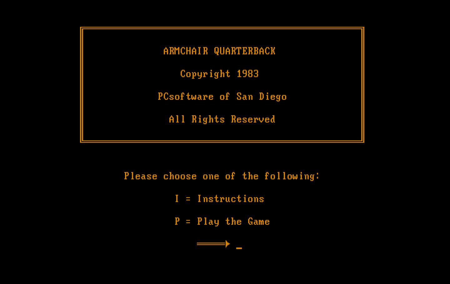 Armchair Quarterback IBM PC/Compatibles Screenshot: Title screen.