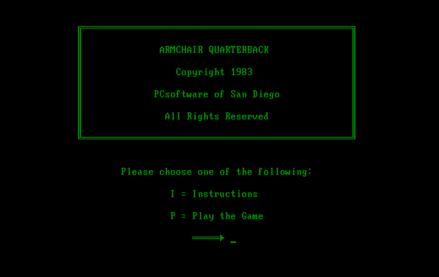 Armchair Quarterback IBM PC/Compatibles Screenshot: Title screen.