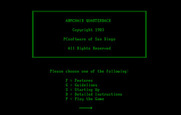 Armchair Quarterback for IBM PC/Compatibles - Help screen menu.