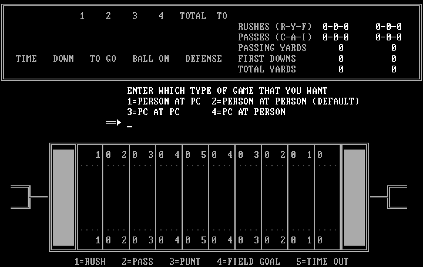 Armchair Quarterback IBM PC/Compatibles Screenshot: Game start.