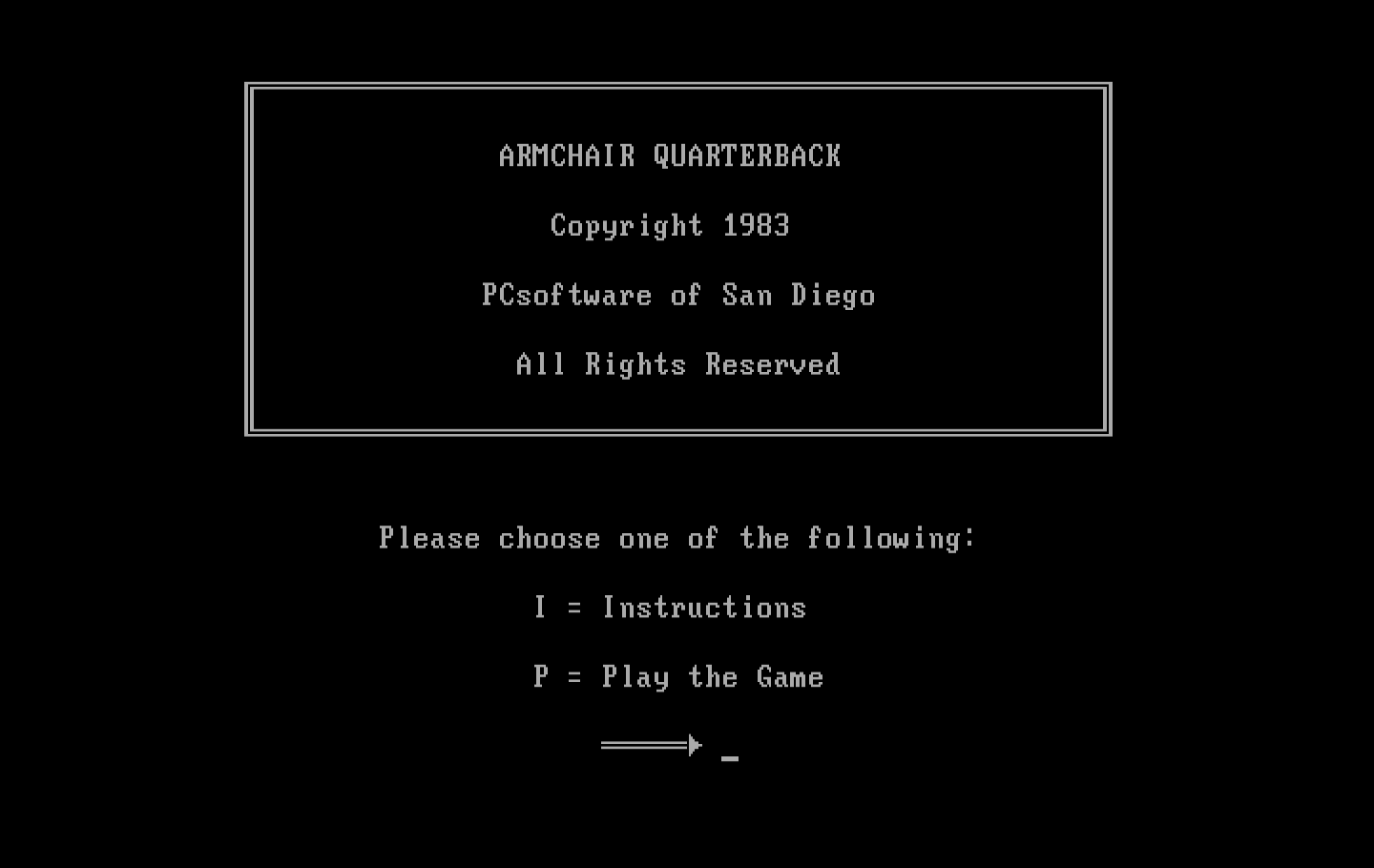 Armchair Quarterback IBM PC/Compatibles Screenshot: Title screen.