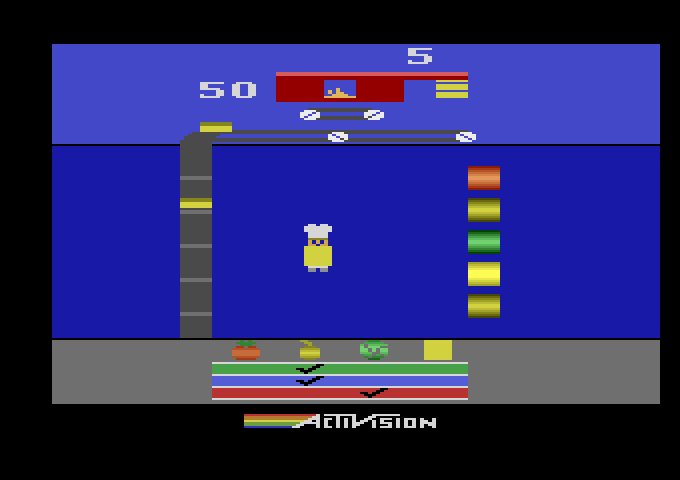 Pressure Cooker Atari 2600 Screenshot: Oops! I caught a piece of cheese, but no orders need cheese!