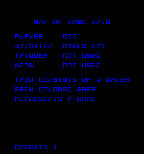TRON Arcade Screenshot: Game instructions, part 1.