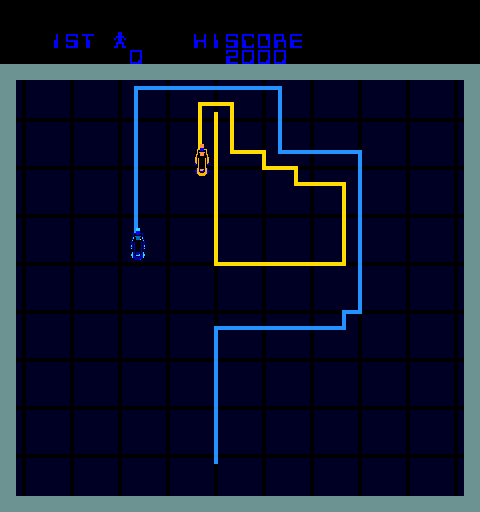 TRON Arcade Screenshot: Light cycles; attempting to wall in my opponent.