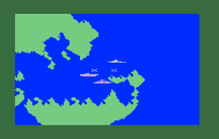 Sea Battle Intellivision Screenshot: Another battle...the X's indicate where a ship is targeting.