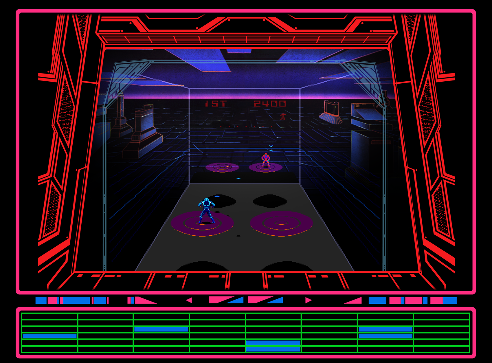 Discs of TRON Arcade Screenshot: On the second level there are now two platforms to jump between.