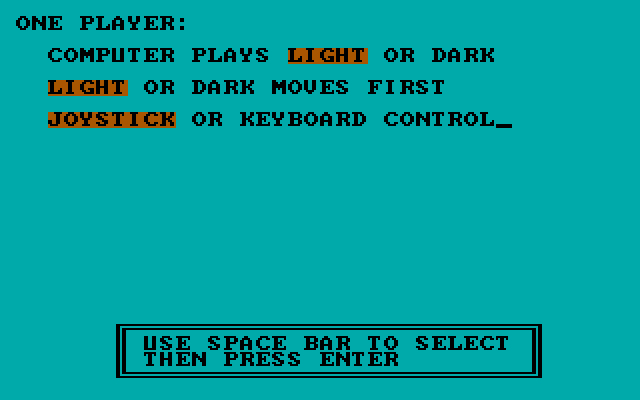 Archon: The Light and the Dark IBM PC/Compatibles Screenshot: Setting up some game options.