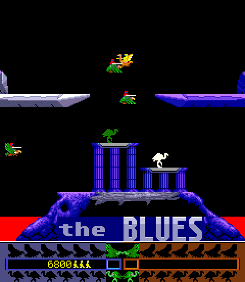 Joust 2: Survival of the Fittest Arcade Screenshot: Wave two; the blues...
