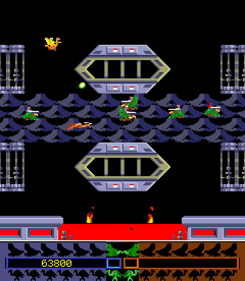 Joust 2: Survival of the Fittest Arcade Screenshot: The pterodactyl is difficult to destroy...