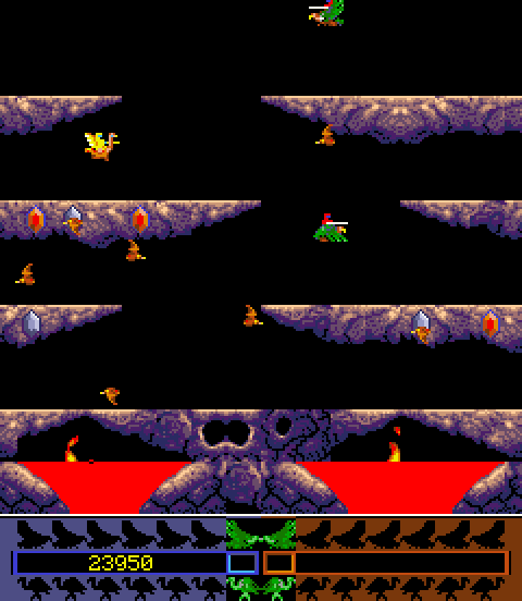 Joust 2: Survival of the Fittest Arcade Screenshot: This level features numerous bats.