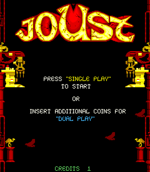 Joust 2: Survival of the Fittest Arcade Screenshot: Ready for one player game?