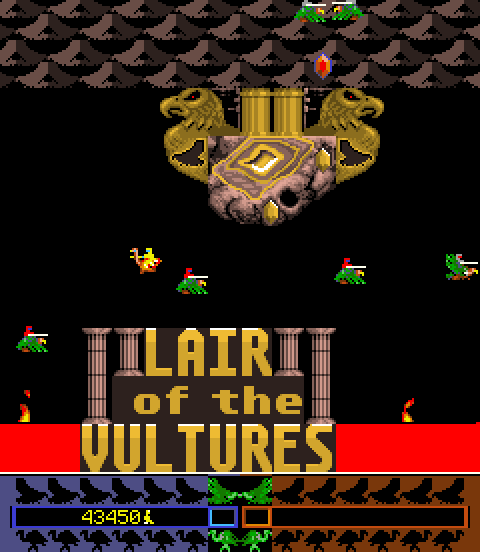 Joust 2: Survival of the Fittest Arcade Screenshot: Don't fall in the lava!