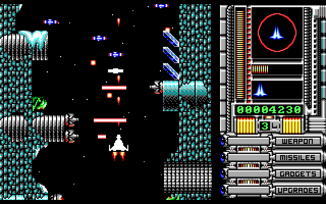 OverKill IBM PC/Compatibles Screenshot: Avoid the lasers, they deplete your shield rapidly!