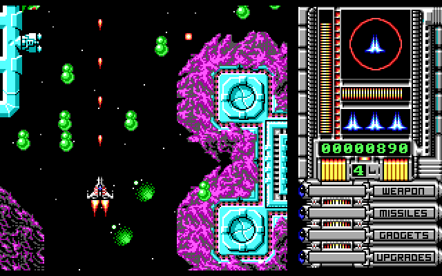 OverKill IBM PC/Compatibles Screenshot: Shoot these green blobs, or try to dodge them.