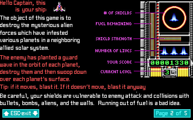 OverKill IBM PC/Compatibles Screenshot: Game instructions.