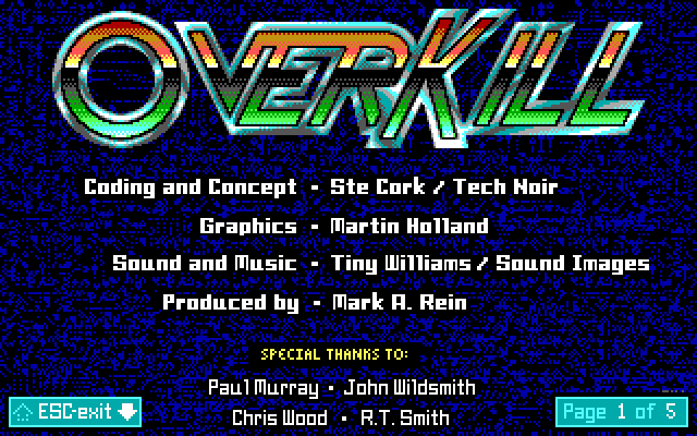 OverKill IBM PC/Compatibles Screenshot: Game credits screen.