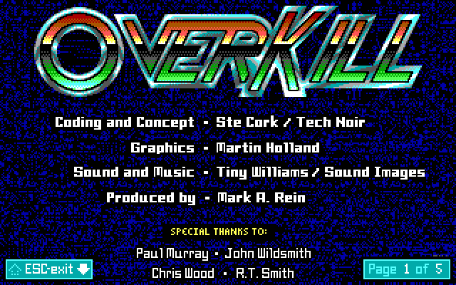 OverKill IBM PC/Compatibles Screenshot: Game credits.