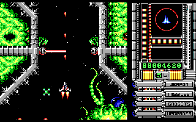 OverKill IBM PC/Compatibles Screenshot: Avoid lasers, they deplete your shield rapidly...