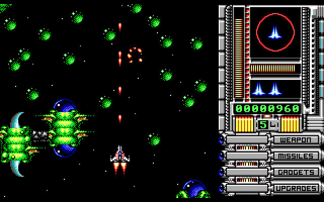 OverKill IBM PC/Compatibles Screenshot: A dense field of deadly opponents...