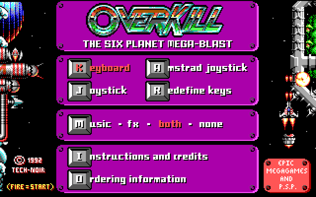 OverKill IBM PC/Compatibles Screenshot: The main game menu.