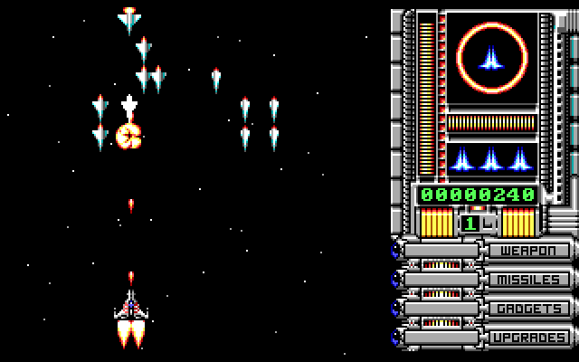 OverKill IBM PC/Compatibles Screenshot: Shooting the first aliens to arrive.