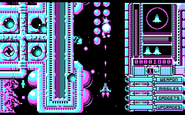 OverKill IBM PC/Compatibles Screenshot: Blasting through a narrow passage.