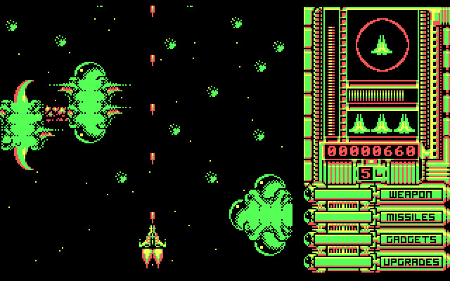 OverKill IBM PC/Compatibles Screenshot: First, shoot or dodge all of these obstacles...