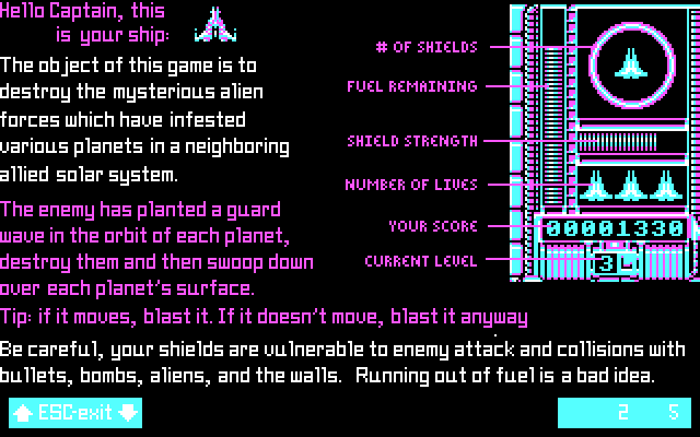 OverKill IBM PC/Compatibles Screenshot: One of the instruction screens.