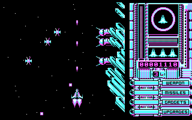 OverKill IBM PC/Compatibles Screenshot: You'll need to avoid attacks from all directions.