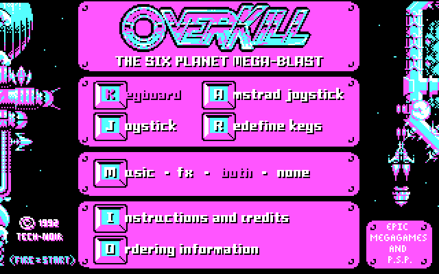OverKill IBM PC/Compatibles Screenshot: The main menu.