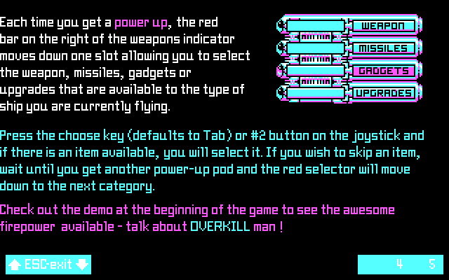 OverKill IBM PC/Compatibles Screenshot: About power-ups in the game.