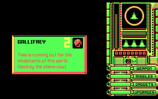 OverKill IBM PC/Compatibles Screenshot: Level 2 introduction; in CGA mode each level has a different color palette.