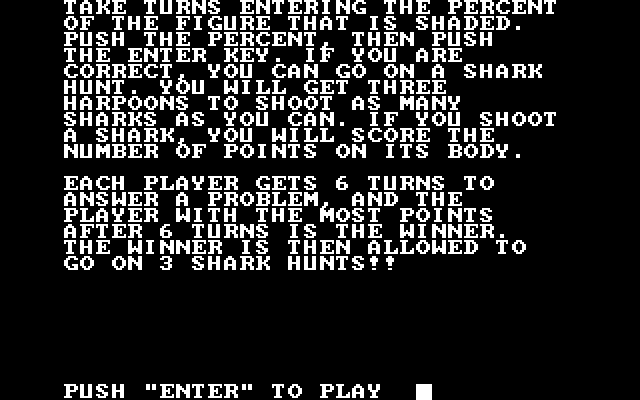 Shark Hunt IBM PC/Compatibles Screenshot: Game instructions.