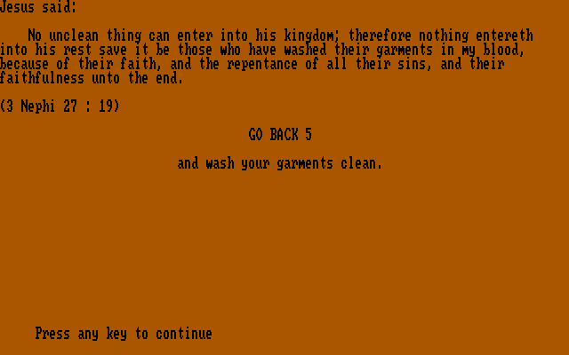 Book of Mormon Game, The IBM PC/Compatibles Screenshot: I have to go back 5 spaces...