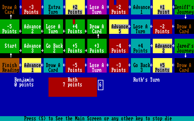 Book of Mormon Game, The IBM PC/Compatibles Screenshot: Press a key to stop the die...