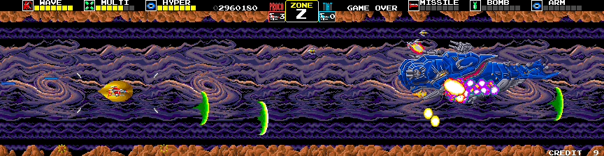 Darius Arcade Screenshot: Great Thing has numerous types of defenses.