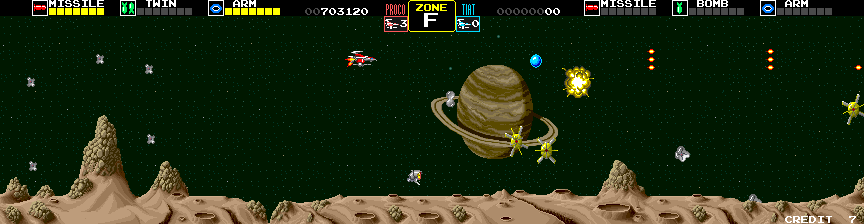 Darius Arcade Screenshot: One enemy destroyed, many more to go...