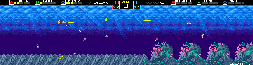 Darius Arcade Screenshot: Zone J has an aquatic theme.