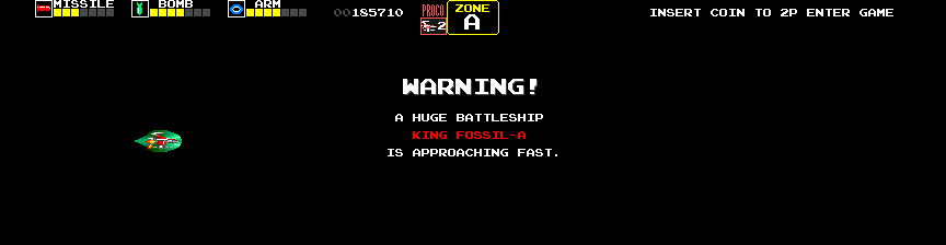 Darius Arcade Screenshot: Each level ends with a large battleship.
