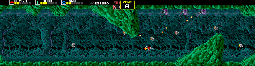 Darius Arcade Screenshot: Some sections of the tunnel can be narrow.