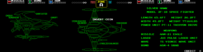 Darius Arcade Screenshot: Attract mode; about the two ships.