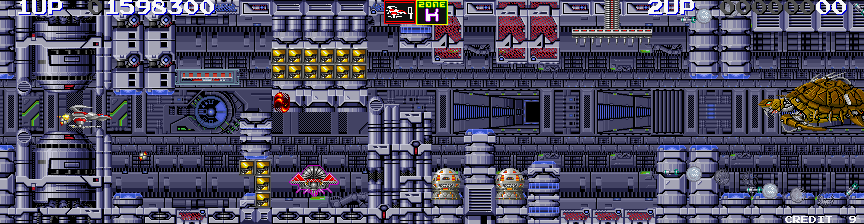Darius II Arcade Screenshot: The tunnel in this section is very narrow!