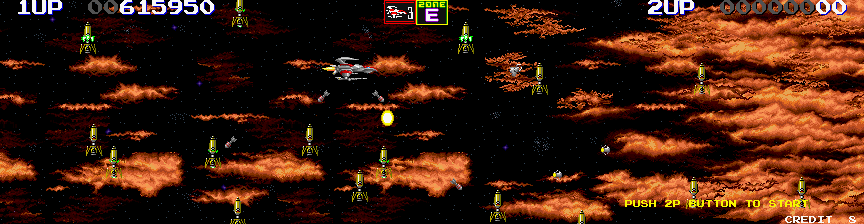 Darius II Arcade Screenshot: A plethora of missiles to dodge!