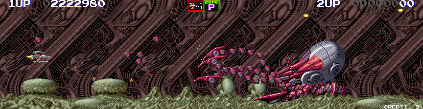 Darius II Arcade Screenshot: The Zone P end of level boss, Grand Octopus...