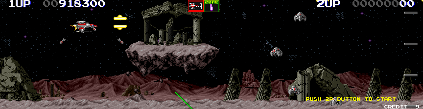Darius II Arcade Screenshot: Avoid these moving islands...