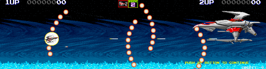 Darius II Arcade Screenshot: Mother Hawk, the Zone Z end of level boss...I'm hit!