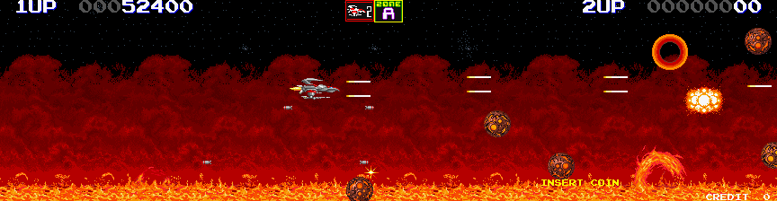 Darius II Arcade Screenshot: The game begins on the sun...