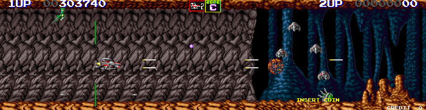 Darius II Arcade Screenshot: Shoot this entire formation of enemies for a bonus opportunity...