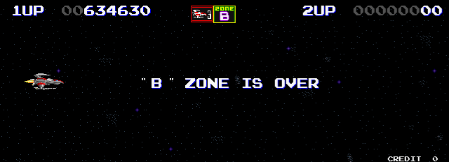 Darius II Arcade Screenshot: "B" Zone is over.